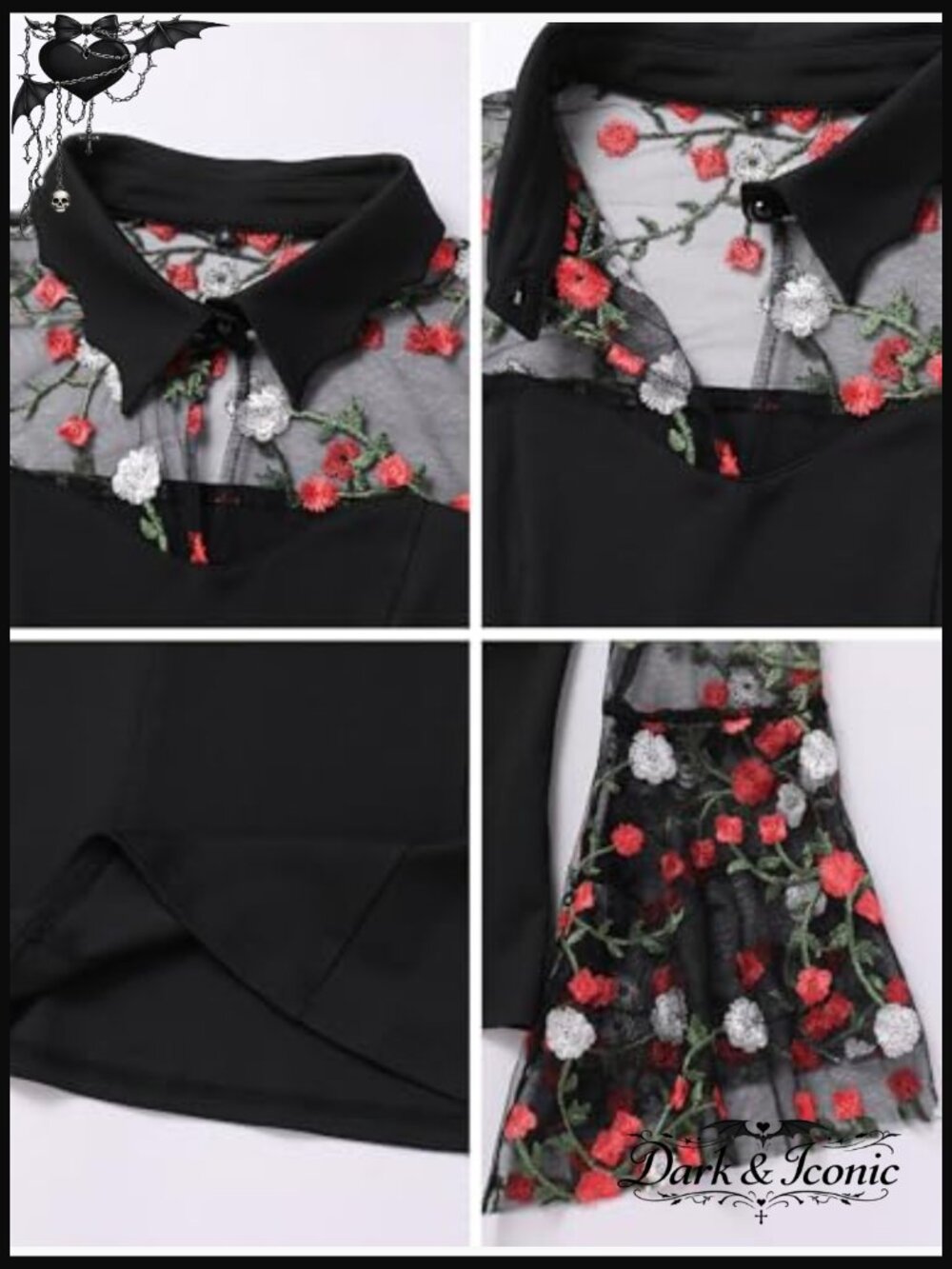 Gothic Bell Sleeve Blouse with Sheer Mesh - Vintage Rockabilly Top - Picture 5 of 6